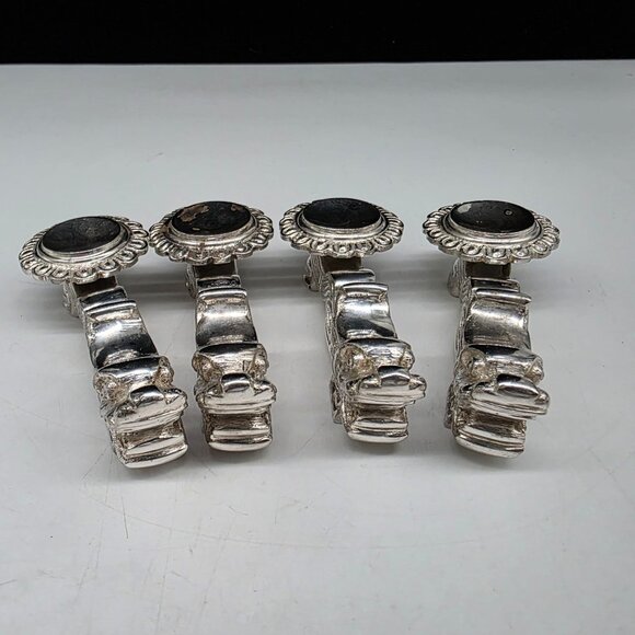 Chinese Porcelain Soup Spoons With Silverplated Dragon Rests Floral Heart Set - Picture 8 of 9